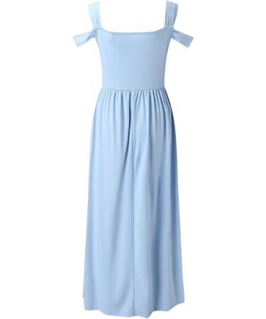 Elegant Sky Blue Ball Dress for Women | Sleeveless V-Neck Evening & Cocktail Dress | A-Line Swing Maxi Dress with Slit | Perfect for Parties & Special Occasions - Buy Online on GoSupps.com