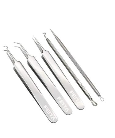 FEITA Blackhead Remover Kit - 5 Pcs Acne Tweezers & Extractor Set with Travel Case - Buy Online on GoSupps.com