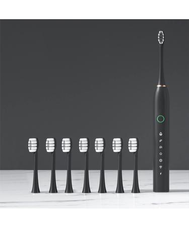 VALSEEL Sonic Electric Toothbrush for Adults  with 8 Brush Heads  6 Cleaning Modes  Smart Timer  IPX7 Waterproof Gentle and Effective Clean Teeth  Rechargeable Travel Toothbrushes Black(8 Heads)