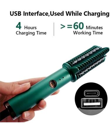 Buy Electric Hair Straightener Comb RC-208 - USB Charging Ceramic Curler (Green) | International Shipping Available - Buy Online on GoSupps.com