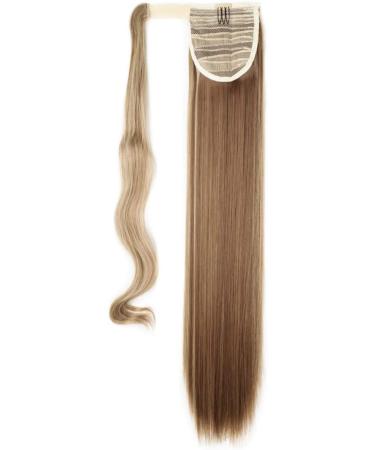 Ponytail Extension Wrap Around Long Straight Curly Clip in Ponytail Hair Extensions for Women Brown Black Blonde Hairpiece 23"-Straight Light Brown & Ash Blonde - Buy Online on GoSupps.com
