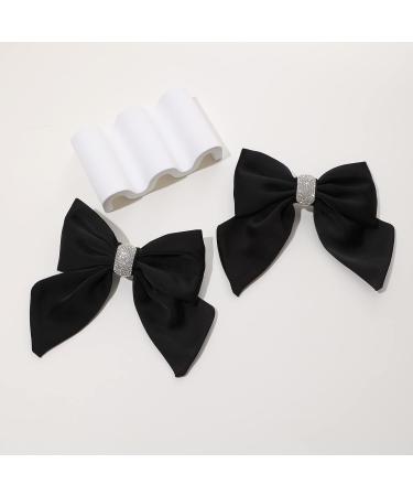 Big Bow Hair Clips with Long Silky Satin Hair Bows Black Ribbon French Bowtie Hair Clips Accessories For Women Girls. - Buy Online on GoSupps.com