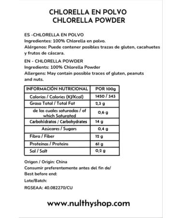 NULTHY NULTHY - Organic chlorella powder - Vegetable protein and Chlorophyll - Depurative and antioxidant - Vegan - 1000g - One teas - Buy Online on GoSupps.com