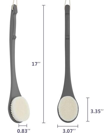 17-Inch Long Handle Body Brush Back Scrubber for Shower - Exfoliating Dry Brush for Deep Exfoliation - Soft Glowing Skin - Grey - Buy Online on GoSupps.com