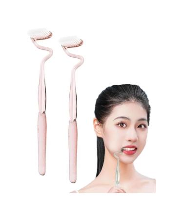 S-Type vertical toothbrush for adults men and women special shape soft tongue coating cleans the interdental spaces and massages the gums pink 2 pieces