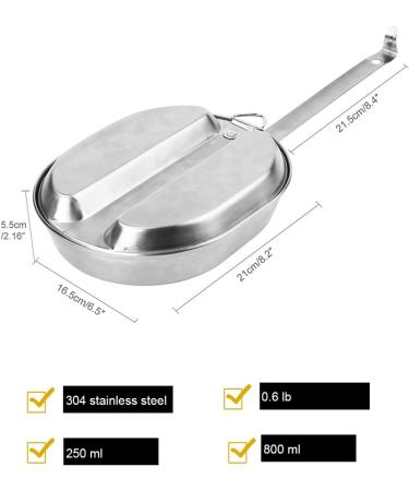US Military Stainless Steel Camping Mess Kit - Large, Portable Lunch Box with Handle Tray and Frying Pan for Outdoor Activities - Buy Online on GoSupps.com