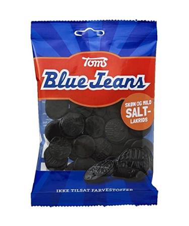 ScandiKitchen Toms Pingvin Blue Jeans Mild Salt Lakrids Danish Sweets Round Flat Mild Liquorice Discs 1 x 110g Bag - Buy Online on GoSupps.com