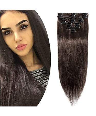 SEGO Clip in Extensions Real Hair Extension Hairpiece 8 piece SET cheap Remy Hair soft Dark Brown#2 10"(25cm)-50g