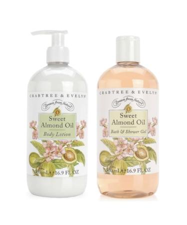 Crabtree & Evelyn Sweet Almond Oil Bath and Shower Gel & Body Lotion (16.9 fl oz each)
