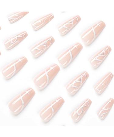 Foccna Butterfly Fake Nails Extra Long Glitter Pink Press On Nails | 24PCS Full Cover Acrylic Nail Tips for Women & Girls - Buy Online on GoSupps.com