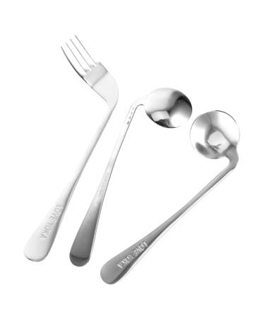 NOLITOY 1 Set Left Hand Cutlery Stainless Steel Silverware Practical Spoon Metal Fork Eating Utensils for Disabled People Adaptive Utensil Adaptive Spoon Built up Arc Curved Spoon Elderly Silver 17.00X4.50X0.10CM