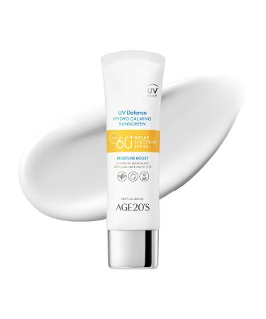 AGE20'S UV Defense Hydro Calming Sunscreen SPF 60+ | Korean Sunscreen | Moisturizing Creamy Formula No White Cast Lightweight Finish | Green Tea + Aloe Vera | Dermatest Excellent | 1.69 fl.oz*1 1.69 Fl Oz (Pack of 1)