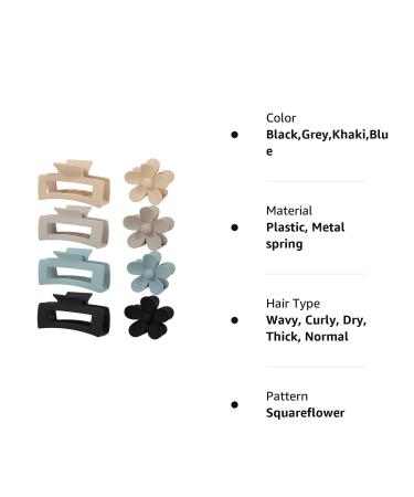 8 Pack Medium Claw Clips - Cute Flower & Square Hair Clips for Women and Girls - Matte Hair Claws - 2 Styles for Thick and Thin Hair - Buy Online on GoSupps.com