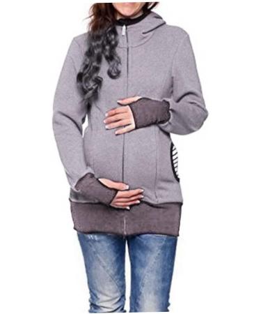 SouiWuzi Baby Carrier Hoodie Maternity Kangaroo Jacket Coat Sweatshirt - Gray - Buy Online on GoSupps.com
