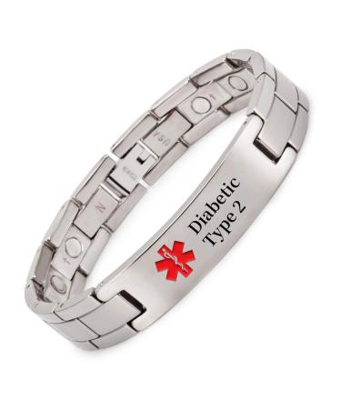 YINOX Medical Alert Bracelet for Men with Super Strong Magnets 22cm/13mm Diabetic Type 2
