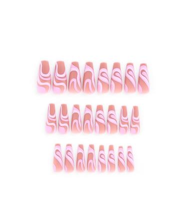 Sethexy Coffin Matte False Nails - Snake Line Abstract Pink Art 24pcs Acrylic Press-On Fingernails for Women & Girls - Buy Online on GoSupps.com