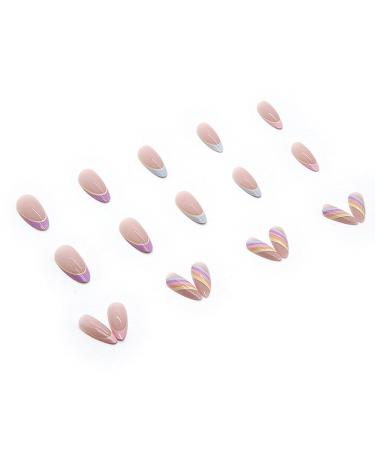 Justotry 24-Piece Almond Press On Nails - Light Rainbow Swirl Acrylic Short French Nails for Women - Easy Stick On Nail Art (Purple & Orange) - Buy Online on GoSupps.com