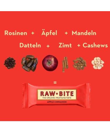 Raw Bite Apple Cinnamon Organic Fruit Nut Bars - Gluten-Free No Added Sugar | 12-Seater Box (12 x 50g) - Buy Online on GoSupps.com
