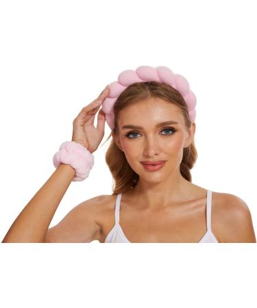 Spa Headband for Washing Face Skincare Headbands for Makeup Removal Face Scrubber Facial Exfoliator Sponge Makeup Headband Terry Cloth Headband Bubble Soft Puffy Headband for Girl Women Pink + Black - Buy Online on GoSupps.com