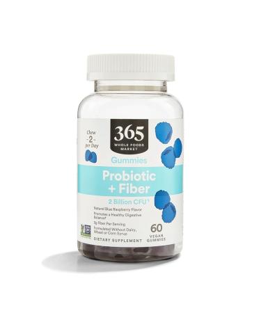 365 by Whole Foods Market Probiotic + Fiber Gummies 2 Billion CFU Natural Blue Raspberry Flavor 60 ct 60 Count (Pack of 1)