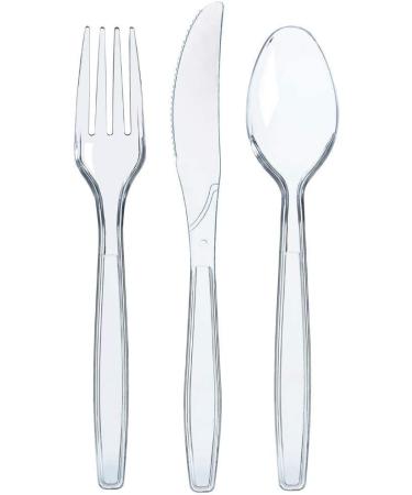 300 Plastic Silverware Set Clear Plastic Cutlery Set Disposable Set -100 Clear Plastic Forks 100 Plastic Spoons 100 Plastic Knives Heavy Duty Bulk Disposable Flatware Plastic Utensils Set