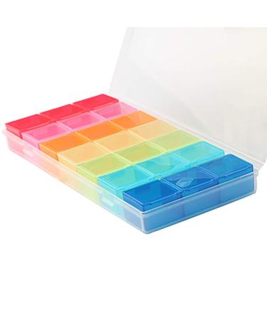 21-Compartment Rainbow Pill Case Rainbow Pill Box Memo Pill Organizer for 7 Days of 1 Week Pill Holder Weekly Pill Storage Box