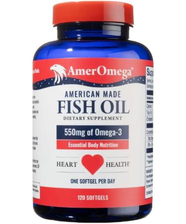 AmerOmega Triglyceride Omega-3 Fish Oil for Heart Health Support - Wild-Caught Alaskan Walleye Pollock - American-Sourced American-Made - Non-GMO Gluten-Free & Dairy-Free - 120 Softgels 120 Count (Pack of 1)