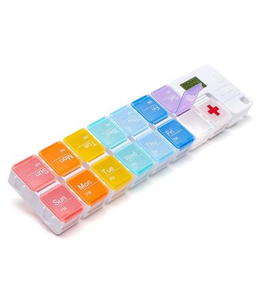 Portable Pill Box with Smart Reminder Alarm 14 Grids Intelligent Electronic Digital Timer AM and PM Medicine Dispenser Weakly Pill Organiser for Outdoor Travel Work - Buy Online on GoSupps.com