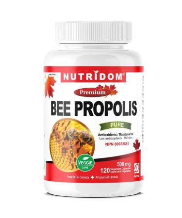Nutridom Bee Propolis Capsules 500mg Pure Propolis Extract Bee Hive of the Honey Bee Provides Antioxidants Gluten free Soy free & Dairy free Made in Canada (120 Veggie Capsules)