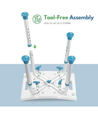 Auitoa Shower Stool with Holder & Handles | Tool-Free Assembly Adjustable Seat for Seniors, Elderly, Handicapped, Pregnant | 350lbs Capacity - Buy Online on GoSupps.com
