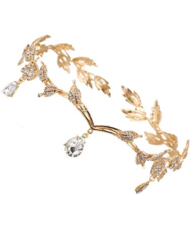 Hand-Woven Veil Accessories Headband Rhinestone Leaf Headband Golden Wedding Head Chain With Teardrop Crystal Leaf Hair Vine - Buy Online on GoSupps.com