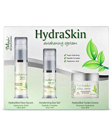 Deluvia HydraSkin Awakening System - Ultimate Skin Care Set with Eye Gel Facial Serum & Night Cream | Botanical Hyaluronic Acid AHA Vitamin C Aloe Vera - Buy Online on GoSupps.com