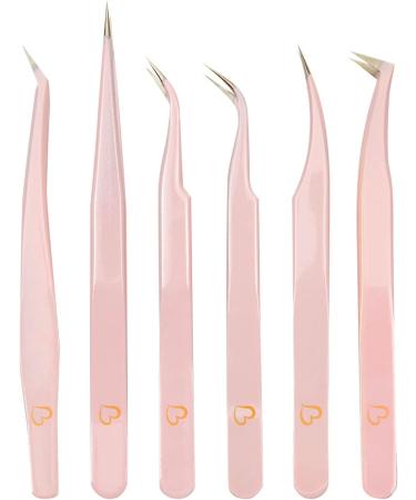 6-Piece Precision Tweezer Set for Eyelash Extensions - Light Pink with Storage Case - Buy Online on GoSupps.com