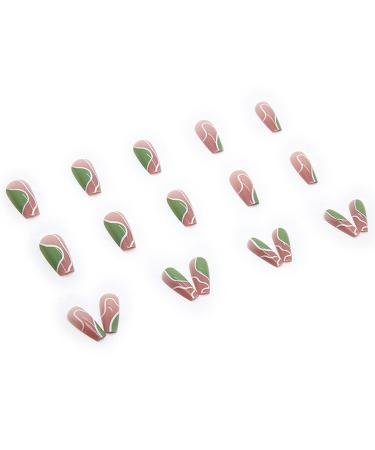 Justotry 24 Pieces Ballerina Press-On Nails - Short White & Green Swirl Acrylic Fake Nails for Women - Artsy Nail Art Design - Buy Online on GoSupps.com
