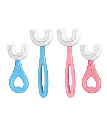 4Pack All-Round 360 Children's Toothbrush Oral Food-Grade Silicone Training Full Mouth Toothbrush for Kids 2-12 Years Old(Blue&pink)