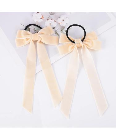 Velvet White Hair Bows Set - Elastic Hair Tie for Girls, Women, Toddlers - Ponytail Holder Accessories - Buy Online on GoSupps.com