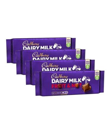 Cadbury Dairy Milk Fruit & Nut Chocolate Bar 180g (4 Pack) Imported from the UK