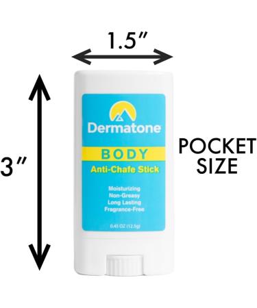 DERMATONE Anti-Chafe Body Stick | 2-Pack | Fragrance Free Skin Balm | Prevent Friction & Chafing | Use for thigh arm chest butt ball rubbing | Travel/Small 0.45oz sticks 0.45 Ounce (Pack of 2) - Buy Online on GoSupps.com