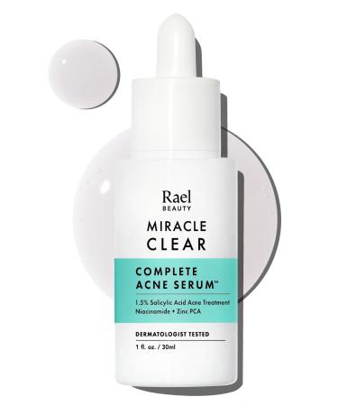 Rael Serum for Face Miracle Clear Complete Acne Treatment - 1.5% Salicylic Acid 2% Niacinamide 0.5% Zinc Pore Minimizer Even Skin Tone Korean Skincare (1oz 30ml)