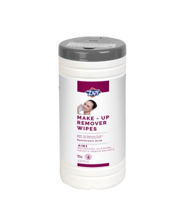 ZIPY Makeup Remover Cleansing Wipes - Facial Wipes - Hyaluronic Acid Formula - 55 Pack (19 x 16 cm)