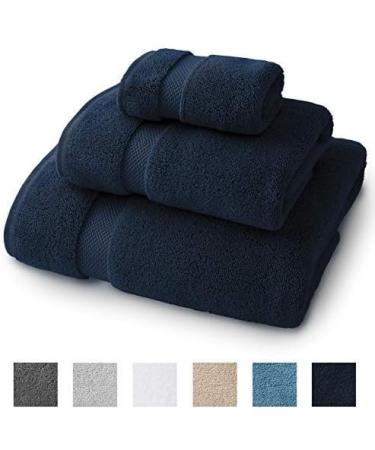 Supima Cotton 3 Piece Bath Towel Set - Hotel Quality Plush Towels - 730 GSM Navy Blue - Buy Online on GoSupps.com