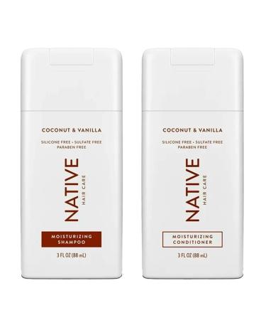 Coconut & Vanilla Travel Size Native Collection Set Includes (1) Each : Moisturizing Shampoo (3 oz) & Conditioner (3 oz) White