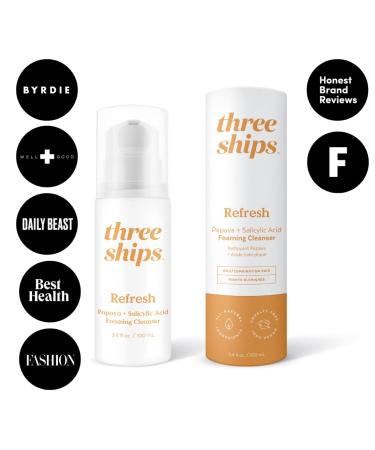 Three Ships Refresh Papaya & Salicylic Acid Cleanser - Vegan Brightening Facial Cleanser - 100mL - Buy Online on GoSupps.com