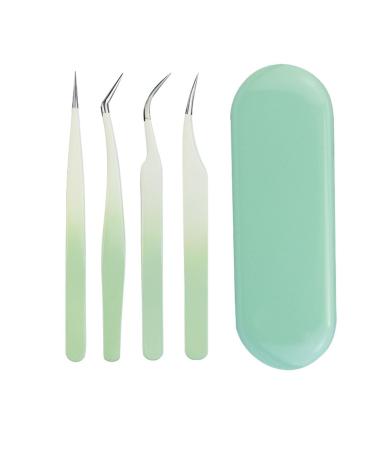 DIY Eyelash Applicator Tool Set Lash Tweezers for Eyelash Extensions with Stainless Steel False Eyelash Scissors Lash Cluster Tweezer Eyebrow Curler and Lash Brush (Green)