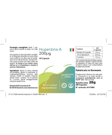 Huperzin A 200 g - 90 Vegan Capsules | High-Dose Safe Supplement from B rlapp Extract | 3-Month Supply | Bioavailable Formula from Germany - Vitamin Trend - Buy Online on GoSupps.com