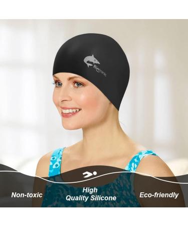 Flintronic Silicone Bathing Cap for Long Hair - Waterproof Hypoallergenic Unisex Swimming Cap (Black & Blue) | International Shipping - Buy Online on GoSupps.com