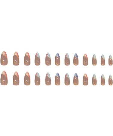 JUSTOTRY 24 Pcs Gold Stripes Almond Short False Nails - Rainbow French Press on Nails | Colourful Fake Nails with Nail Glue | Oval Medium Stick on Nails for Women and Teens - Nails Art - Buy Online on GoSupps.com