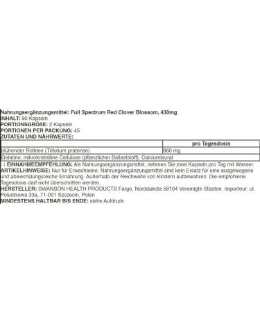 Swanson Red Clover Blossom 430mg - 90 Caps | Natural Women's Support & Antioxidants - Buy Internationally - Buy Online on GoSupps.com