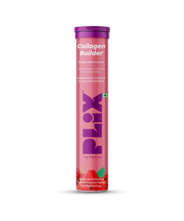 PL'IX - THE PLANT FIX Collagen Builder Bubbly Effervescent - 15 Tablets (Watermelon) for Hydrated Skin & Anti-Aging | Amino Acid Blend For Collagen Production | Vitamin C & E | 100% Vegan
