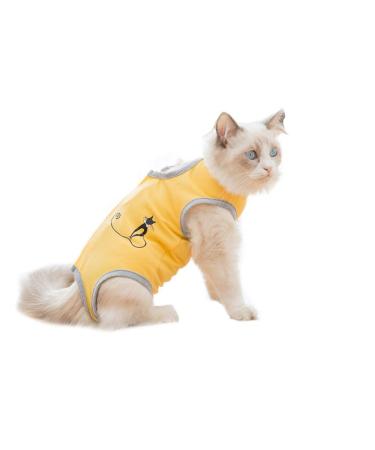 Pet Cat Recovery Suit Abdominal Wounds or Skin Diseases Costume Suit Surgical Clothes for After Surgery Wear (M:Yellow) M-Back length:10.6in Yellow